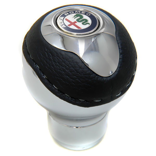 BLACK社製アルミ&レザーシフトノブ -TUNE IT CHROME- (ノーマル/Alfa Romeo Newエンブレム)<br><font size=-1 color=red>06/20到着</font>