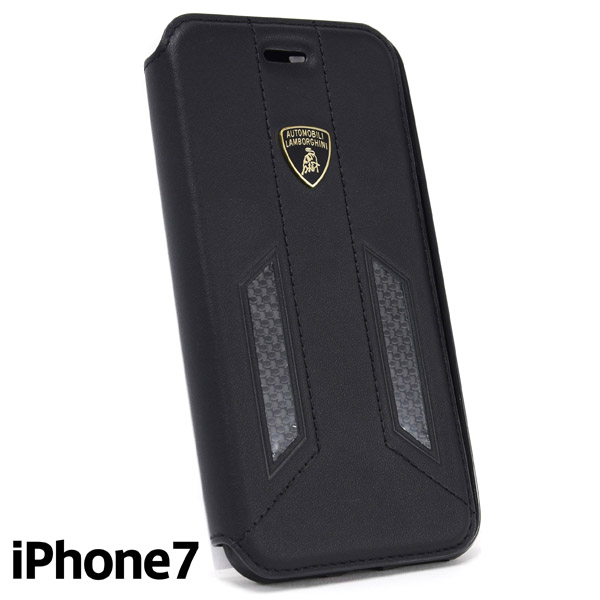 Lamborghini純正iPhone7ブックタイプレザーケース(ブラック/カーボン)