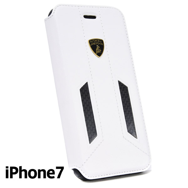 Lamborghini純正iPhone7ブックタイプレザーケース(ホワイト/カーボン)