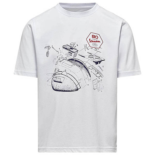 Vespaオフィシャル80th Anniversary TECHNICAL DRAW Tシャツ