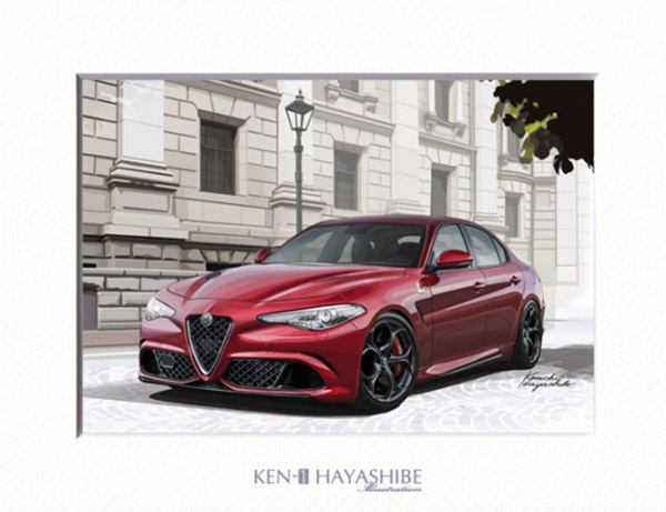 Alfa Romeo Giulia Quadrifoglio (Red) Illustration by Kenichi Hayashibe<br><font size=-1 color=red>06/20到着</font>