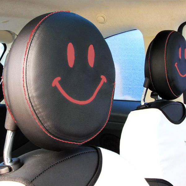 FIAT 500(Series 4) Fake Leather Headrest Cover (Smile/Black)
