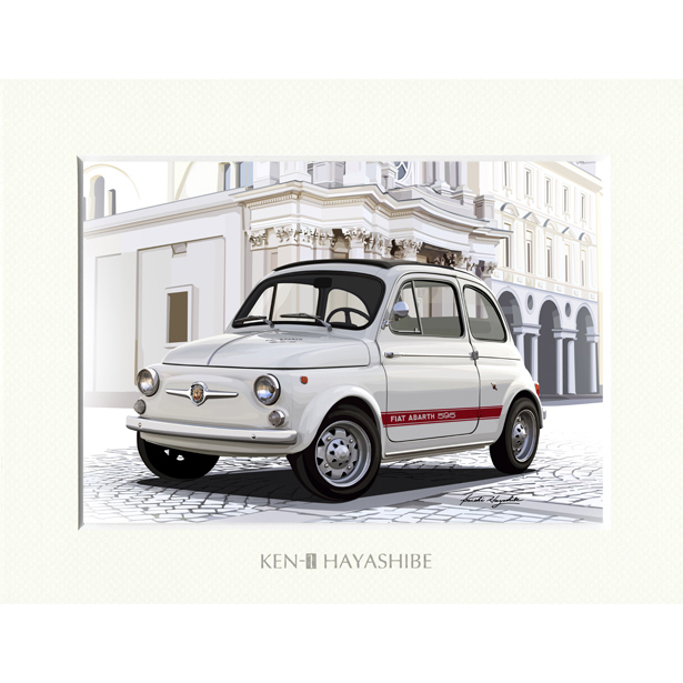 FIAT ABARTH 595(White) Illustration by Kenichi Hayashibe<br><font size=-1 color=red>06/20到着</font>