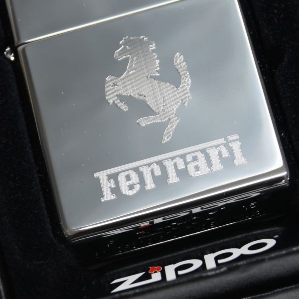 Ferrari ロゴ&Cavallino刻印ZIPPOライター (クロームタイプ 