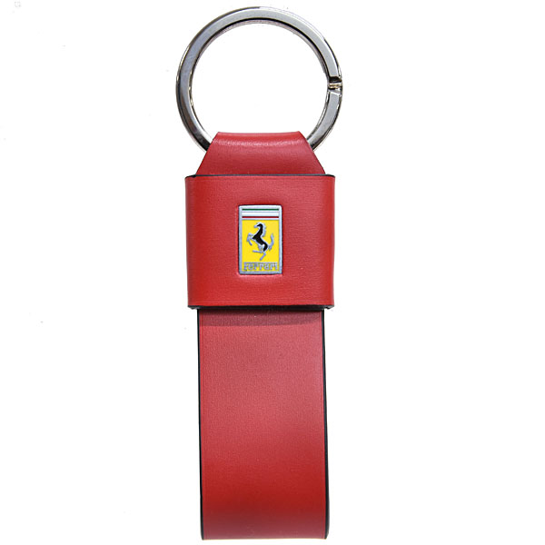 Ferrari Emblem Leather Strap Shaped Keyring(Red)
