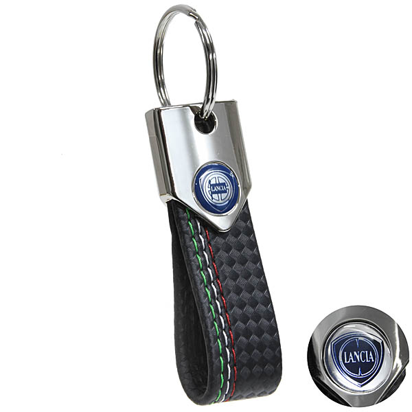 LANCIA Carbon look Tricolor Stitch Strap Keyring