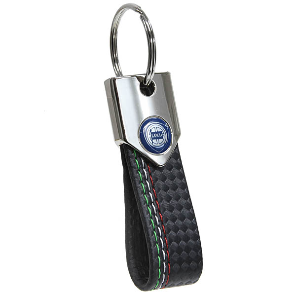 LANCIA Carbon look Tricolor Stitch Strap Keyring