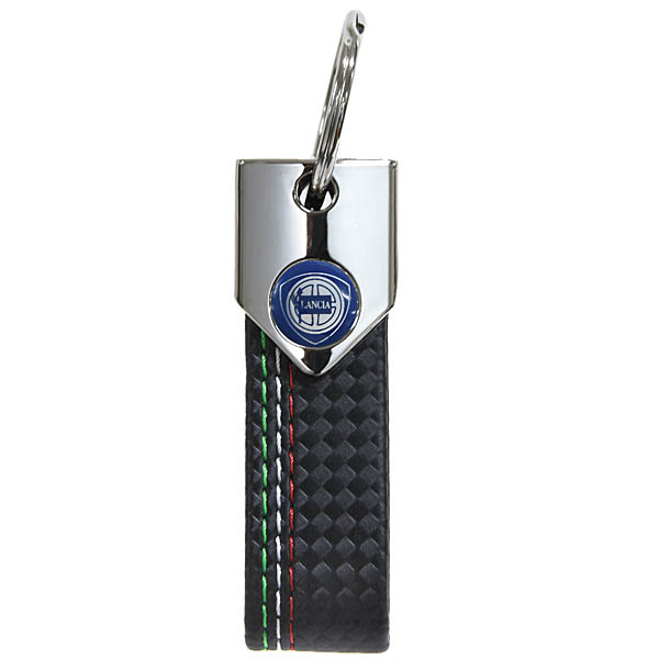 LANCIA Carbon look Tricolor Stitch Strap Keyring