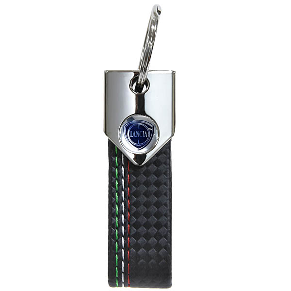 LANCIA Carbon look Tricolor Stitch Strap Keyring