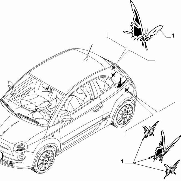 FIAT純正500グラフィックデカールセット (バタフライ/シルバー)