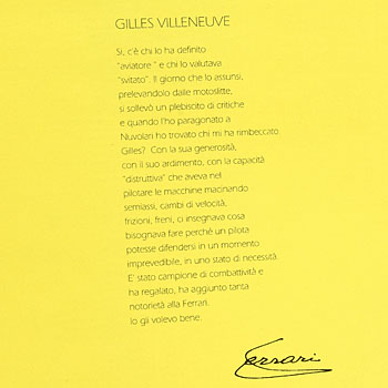 Gilles Villeneuve 10 Anni. after his death Memorial Leaflet